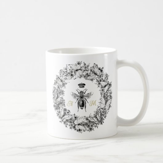 Mug Monogramme de couronne de papillon de la reine Vin (Droite)