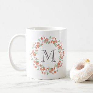Mug monogramme de couronne de roses coralliens