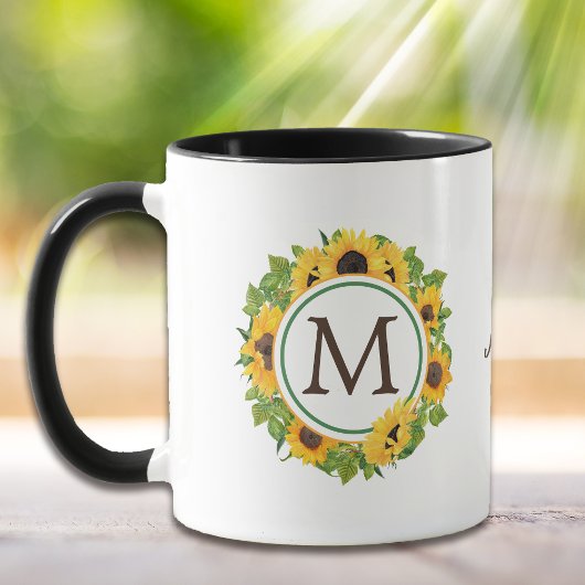 Mug Monogramme de couronne de tournesol