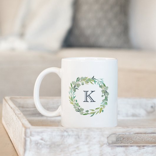 Mug Monogramme de couronne d'eucalyptus