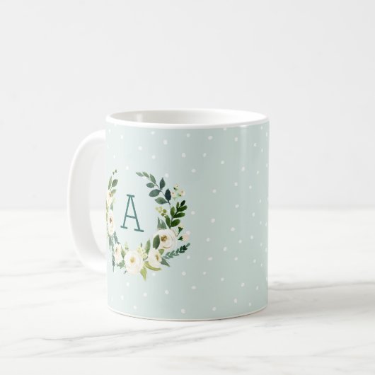 Mug Monogramme de couronne et de points de menthe vert (Devant gauche)