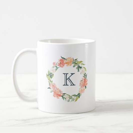 Mug Monogramme de couronne florale (Gauche)