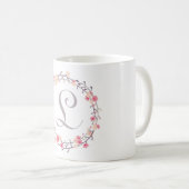 Mug Monogramme de couronne florale (Devant droit)