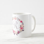 Mug Monogramme de couronne florale (Devant droit)
