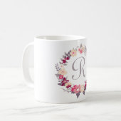 Mug Monogramme de couronne florale (Devant gauche)