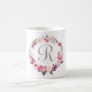 Mug Monogramme de couronne florale