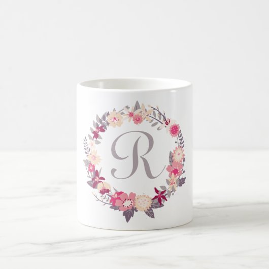 Mug Monogramme de couronne florale (Centre)