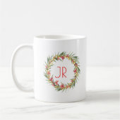 Mug Monogramme de couronne rose et verte de Noël (Gauche)