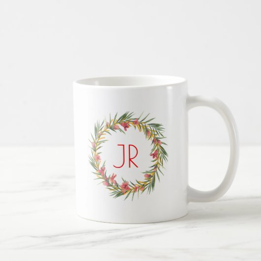 Mug Monogramme de couronne rose et verte de Noël (Droite)