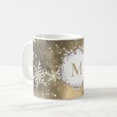 Mug Monogramme de couronne rouge or de Noël (Devant gauche)