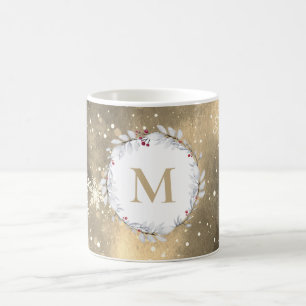 Mug Monogramme de couronne rouge or de Noël