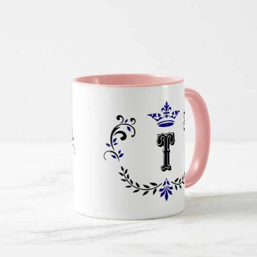 Mug Monogramme de couronne 'T' (Devant droit)