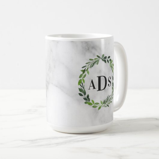 Mug monogramme de courre d'aquarelle de marbre (Devant droit)