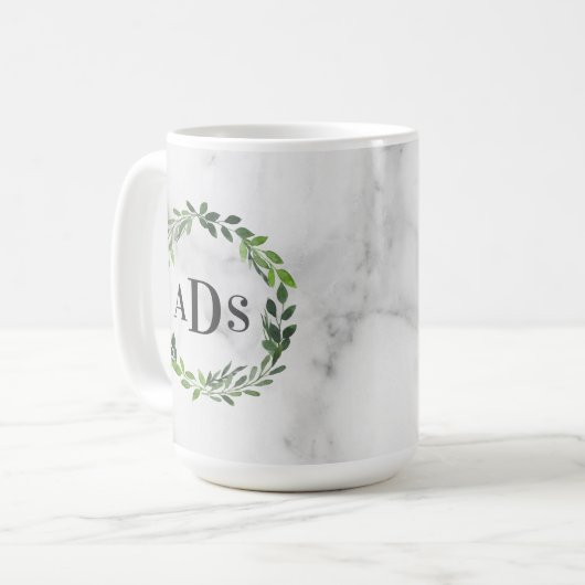 Mug monogramme de courre d'aquarelle de marbre (Devant gauche)