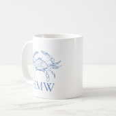 Mug Monogramme de crabe bleu et blanc côtier (Devant gauche)