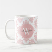 Mug Monogramme de Damas rose Fille (Gauche)