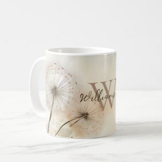 Mug Monogramme de Dandelions Rustiques (Devant gauche)