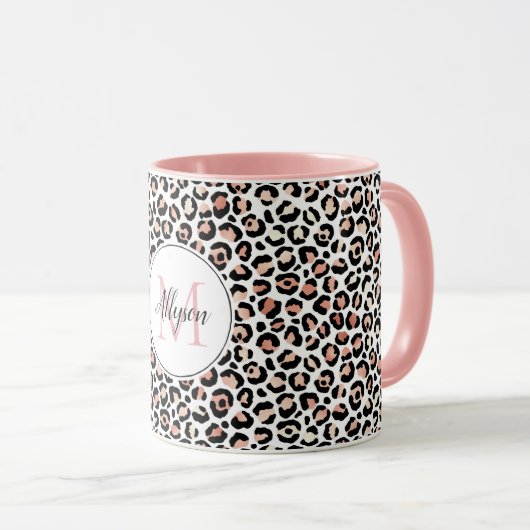 Mug Monogramme de Empreinte de léopard noir rose       (Devant droit)