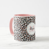 Mug Monogramme de Empreinte de léopard noir rose (Devant gauche)