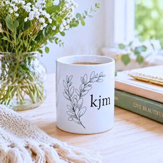 Mug Monogramme de feuillage minimaliste