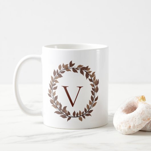 Mug Monogramme de feuille d'automne Nom initial Concep (Avec donut)
