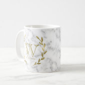 Mug Monogramme de feuille d'or de Faux sur la texture (Devant gauche)