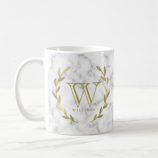 Mug Monogramme de feuille d'or de Faux sur la texture (Gauche)