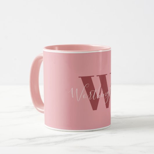 Mug Monogramme de fille et nom rose roux (Devant gauche)