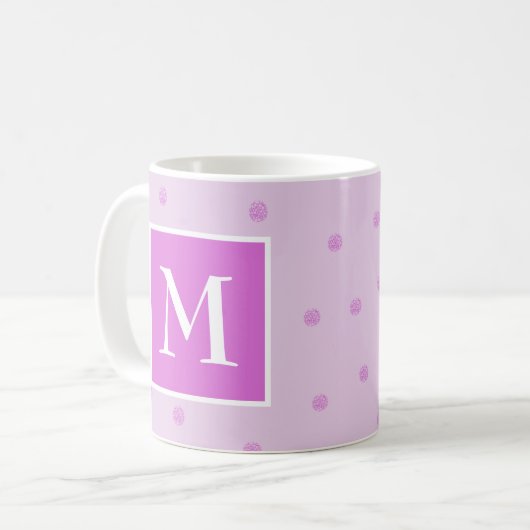 Mug Monogramme de fille Motif à points roses (Devant gauche)