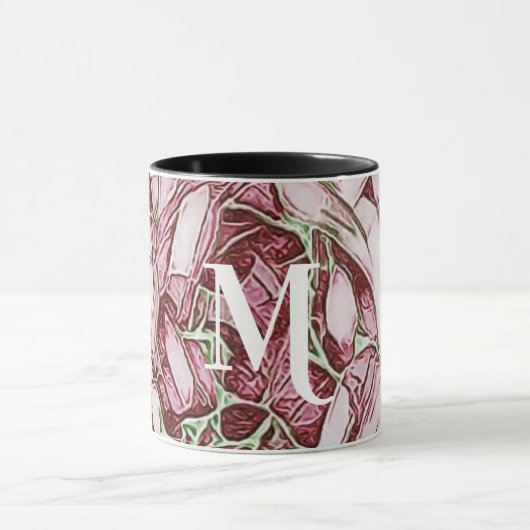 Mug Monogramme De Fleur Rouge Et Blanc (Centre)