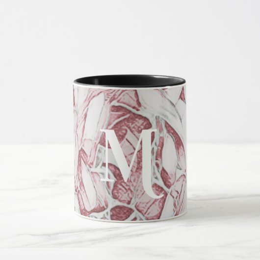 Mug Monogramme De Fleur Rouge Et Blanc (Centre)