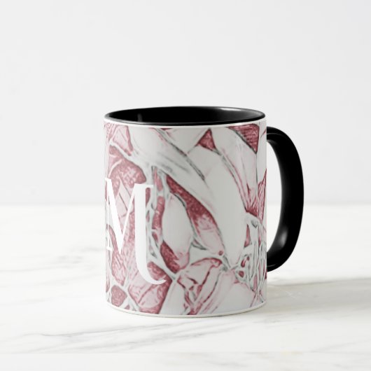 Mug Monogramme De Fleur Rouge Et Blanc (Devant droit)