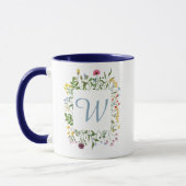 Mug Monogramme de fleur sauvage initiale bleue (Gauche)