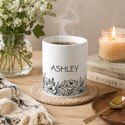 Mug Monogramme de fleur sauvage minimaliste