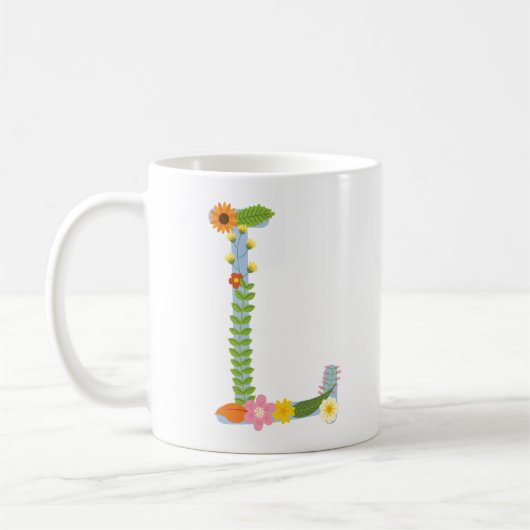 Mug Monogramme de fleur Whimsical Rustique (L) (Gauche)