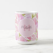 Mug Monogramme de fleurs aquarelles rose boho moderne (Centre)