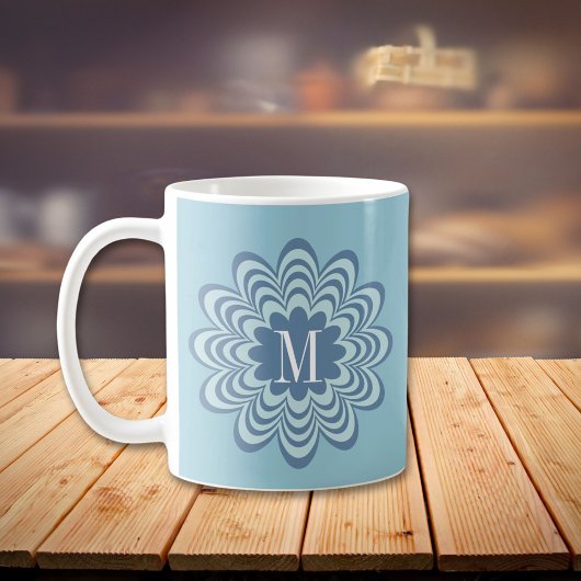 Mug Monogramme de fleurs bleues Abstraites