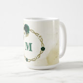 Mug Monogramme de fleurs d'or et d'ivoire vert émeraud (Devant droit)