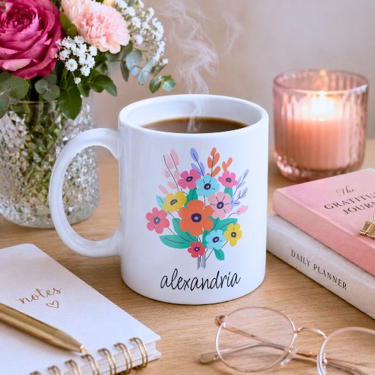Mug Monogramme de fleurs modernes