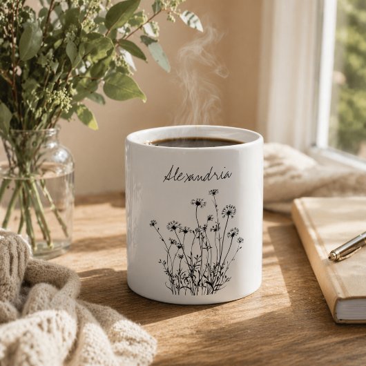 Mug Monogramme de fleurs sauvages simples 