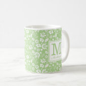 Mug Monogramme de fleurs tropicales vertes de chaux (Devant droit)