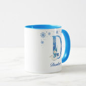 Mug Monogramme de flocon de neige de Noël personnalisé (Devant droit)