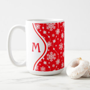 Mug Monogramme de flocon de neige rouge et blanc hiver