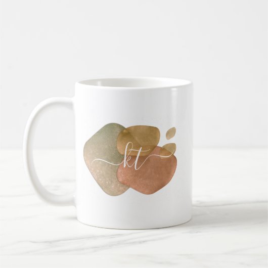 Mug Monogramme de formes abstraites pailletées or rose (Gauche)