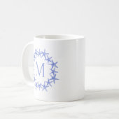 Mug Monogramme de gerbe de poisson étoilé bleu et blan (Devant gauche)