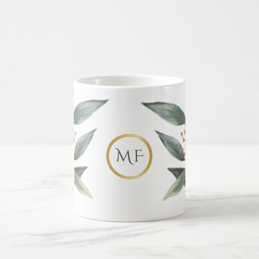 Mug Monogramme de gomme à la feuille d'eucalyptus vert (Centre)