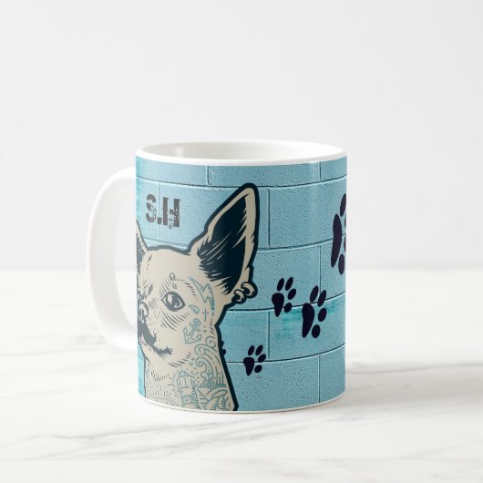 Mug Monogramme de graffiti Mustache Chihuahua (Devant gauche)