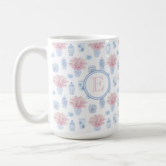 Mug Monogramme De Jar À Gingembre Rose Et Bleu Féminin (Gauche)