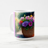 Mug Monogramme de la corbeille florale de printemps ru (Devant gauche)