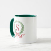 Mug Monogramme de la couronne de Noël (Devant gauche)